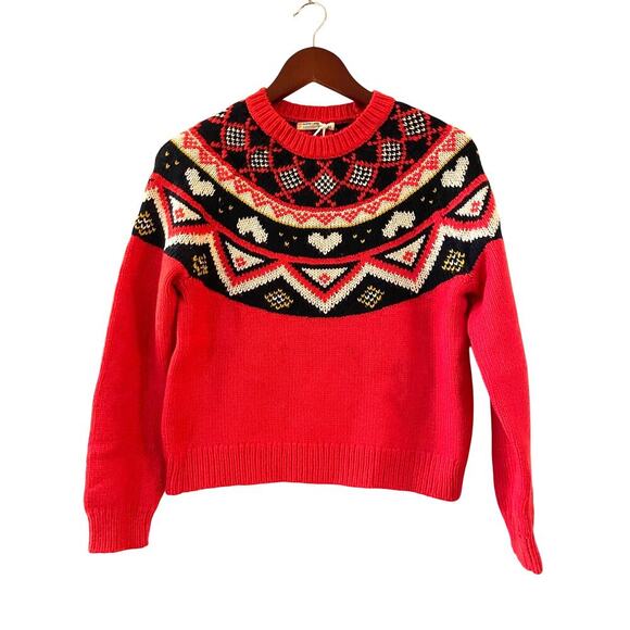 NWT Marine Layer Womens Archive Alpine Sweater Red Fair Isle Retail $158 size XS - Picture 1 of 9